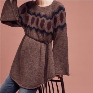 Anthropologie Wool Acrylic Tunic Sweater with Flare Sleeves Made in Italy